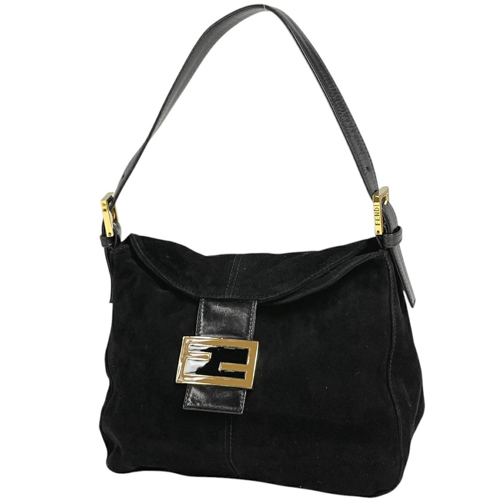 Fendi Zucca Shoulder Bag Hobo Suede Black